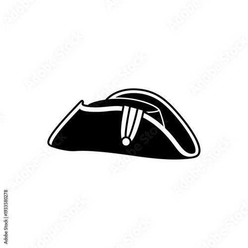 Tricorn hat black and white illustration.