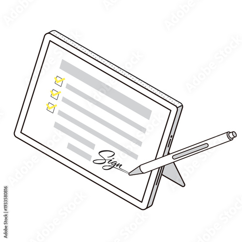 電子サインで契約するタブレットのイラスト