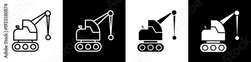 Mining equipment black and white icon design concept