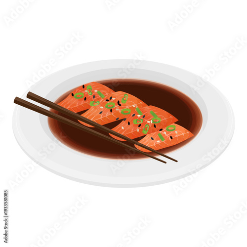 Vector Illustration logo Clip art Spicy Soy Marinated Salmon Sashimi