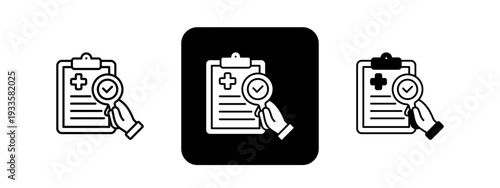 Diagnostic Screening  Solid color and black line drawing vector illustration set