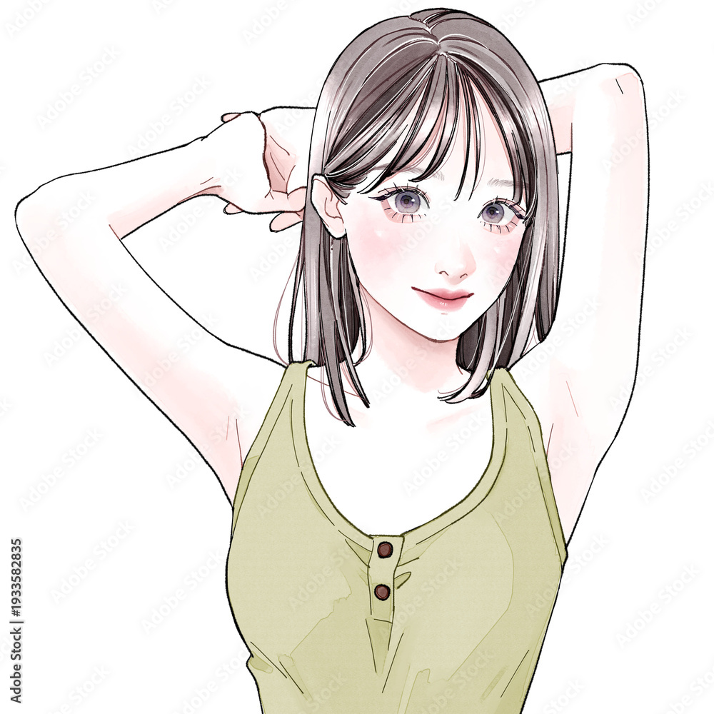 Obraz premium 頭の後ろで手を組んでいる女性