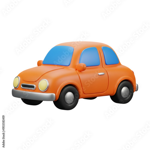3d orange car model isolated on transparent background