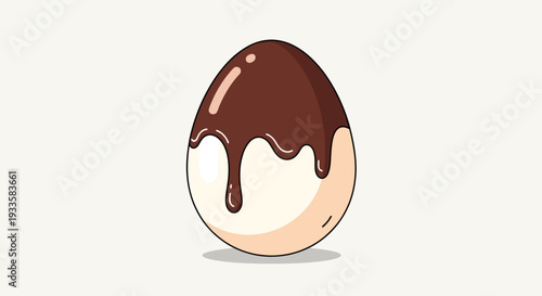 Chocolate drizzled Easter egg illustration with smooth creamy glaze dripping down a beige surface perfect for holiday-themed graphic design projects