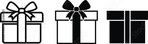 Black gift box icons with decorative bows