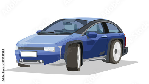 Separate layer of luxury cross over hatchback car blue color. Show inside car. On isolated white background.