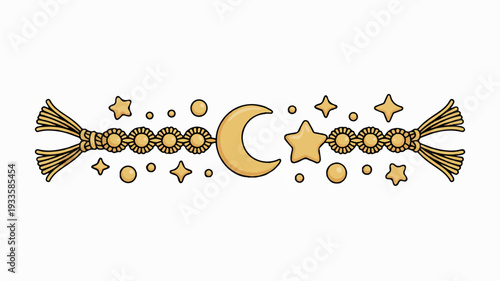 Macrame bracelet with moon stars and tassels bohemian celestial jewelry golden accessories fashion adornment mystical symbol