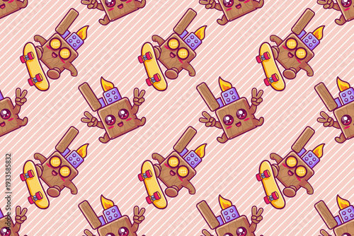 cute Lighter camera character seamless pattern illustration background 