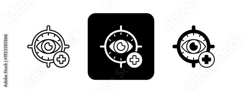 Ophthalmology  Solid color and black line drawing vector illustration set