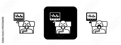 Anesthesiology  Solid color and black line drawing vector illustration set