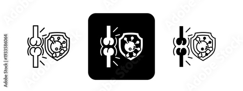 Rheumatology  Solid color and black line drawing vector illustration set