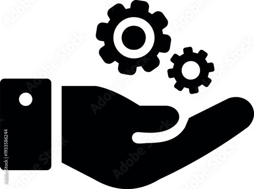 Hand of Industry: Symbolic image of a hand holding cogs, representing service, support, and the gears of industry.
