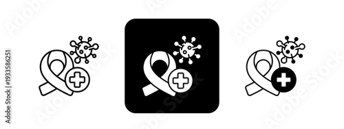 Oncology  Solid color and black line drawing vector illustration set