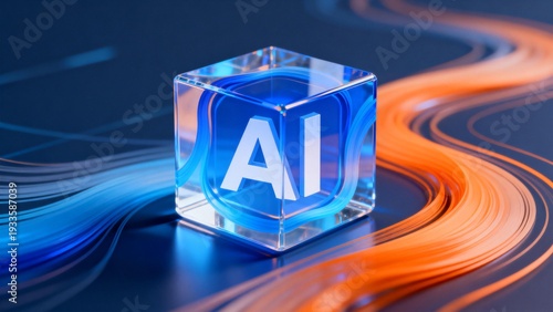 AI cube with flowing lines