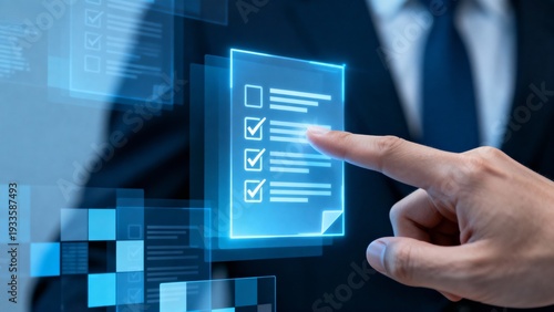 Businessman interacting with digital checklist