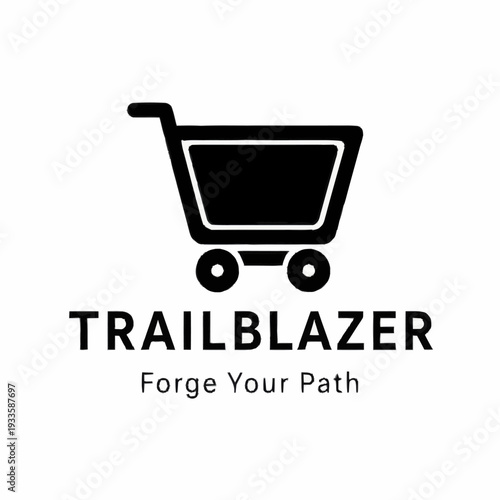 Black shopping cart icon with Trailblazer logo and motivational slogan.