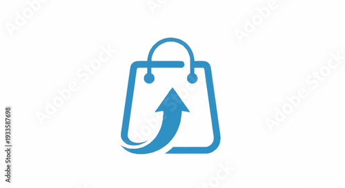 Blue shopping bag icon with upward arrow symbolizing retail and commerce.