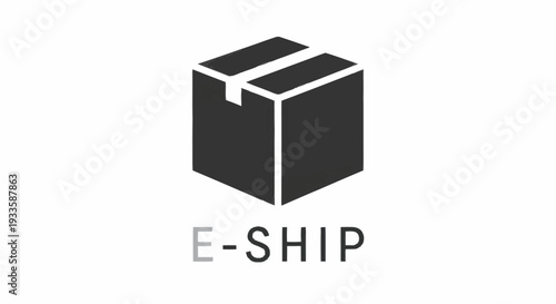 Simple black and white graphic of a shipping box with E-SHIP label.