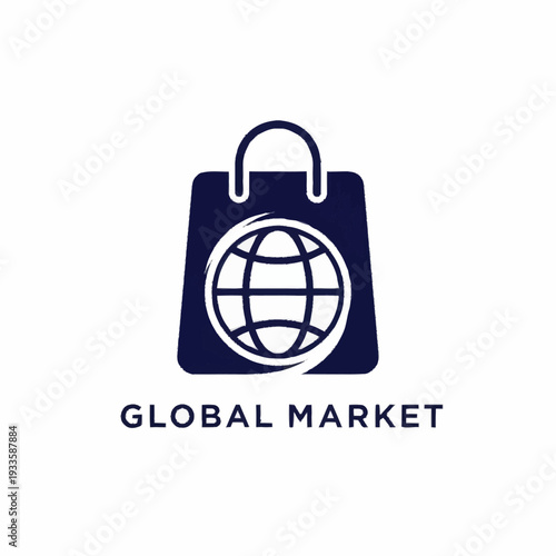 Global Market Shopping Bag Icon Symbolizing Worldwide Commerce.