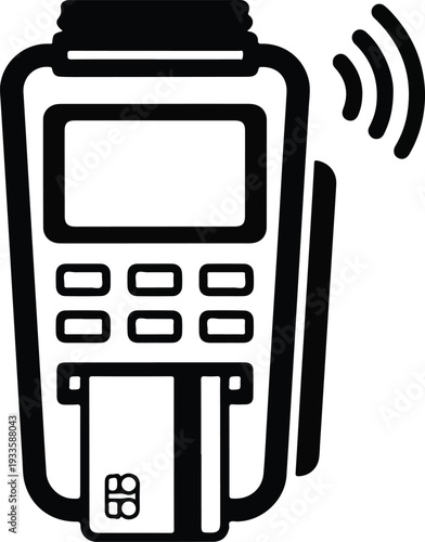 Contactless Payment Terminal with Credit Card Inserted and Wireless Signal