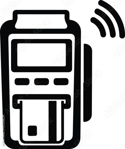 Contactless Payment Machine Icon with Wireless Signals Indicating Secure Transaction