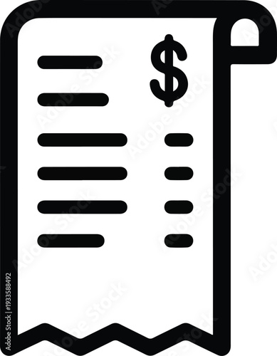 Bill icon with a dollar sign, symbolizing financial transactions, accounting, and payment