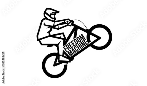 Monochrome Mountain Bike Wheelie Freedom Machine T Shirt Vector Graphic Design