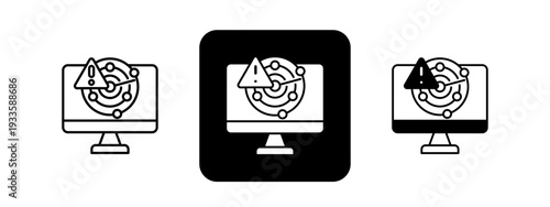 Disaster Monitoring  Solid color and black line drawing vector illustration set