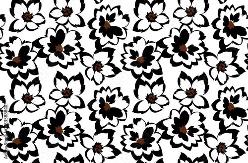 Seamless black and white flowers pattern in vector. Abstract flower pattern design