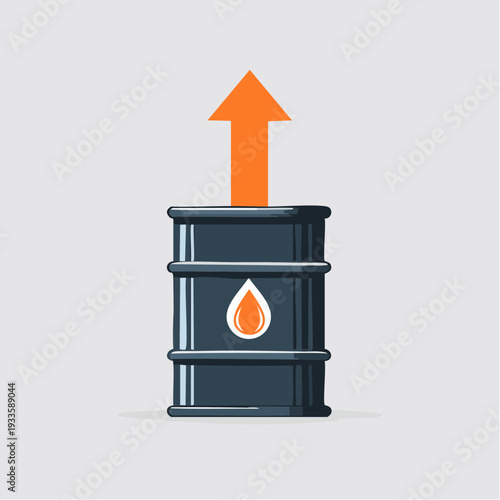 oil barrel icon with bold upward arrow emerging from top, symbolizing rising global oil prices