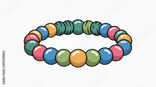 Colorful beaded bracelet with mixed green blue pink orange beads on white background cartoon style diy fashion accessory