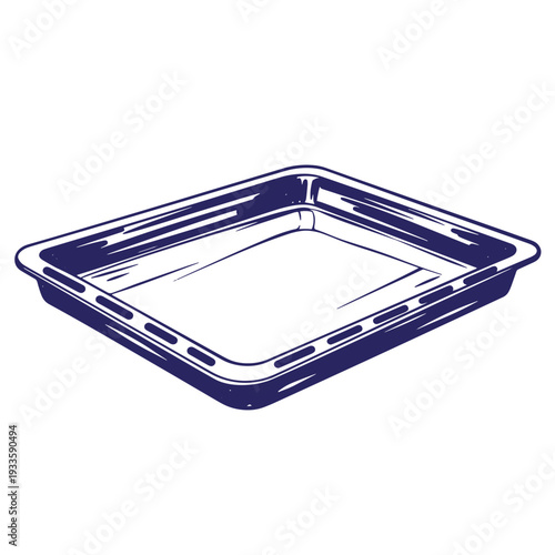 blue illustration of empty square plastic food container with lid on white background  no lid