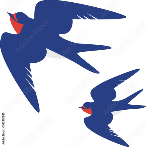 飛ぶツバメたちのイラスト