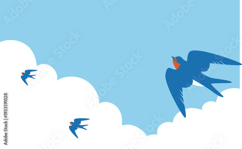 青空に飛び立つツバメの背景イラストフレーム