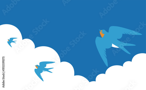 ツバメのシンプル背景青空イラスト素材