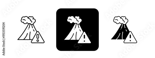 Volcano Watch  Solid color and black line drawing vector illustration set