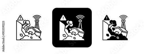 Landslide Monitor  Solid color and black line drawing vector illustration set