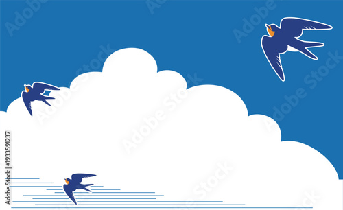 空を飛ぶツバメの背景イラスト素材