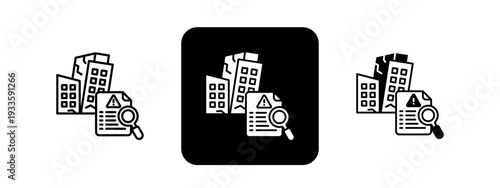 Damage Assessment  Solid color and black line drawing vector illustration set