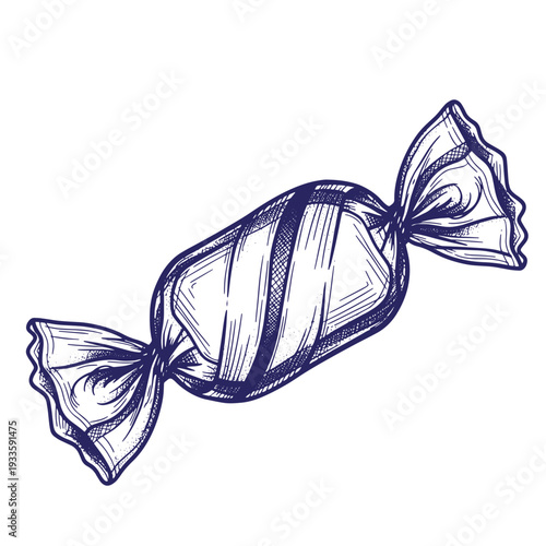 Hand drawn blue illustration of wrapped candy on white background  sweet treat