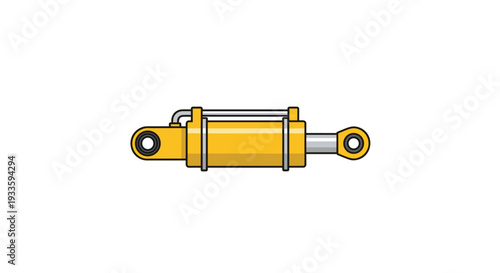 A solitary, robust yellow hydraulic cylinder with a gleaming silver piston rod is prominently displayed against a plain, bright white background.