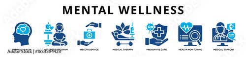 Glyphcolor - Mental Wellness web banner icon vector illustration concept