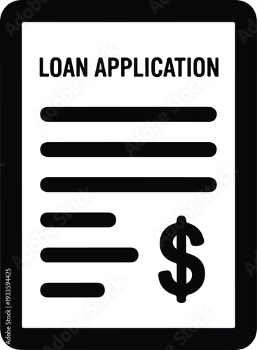 Loan Application Form Icon with Dollar Sign - Symbolizing Financial Process and Monetary Transactions