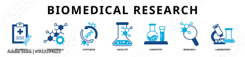 Glyphcolor - Biomedical Research web banner icon vector illustration concept