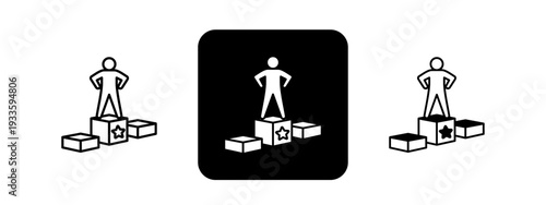 Business Confidence  Solid color and black line drawing vector illustration set