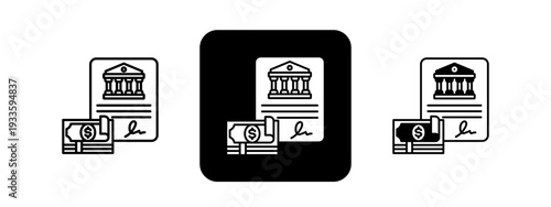 Monetary Policy  Solid color and black line drawing vector illustration set