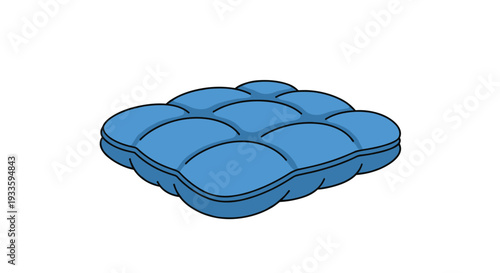 A single, square-shaped blue cushion featuring nine distinct quilted sections is presented from an isometric perspective.
