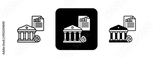 Fiscal Policy  Solid color and black line drawing vector illustration set