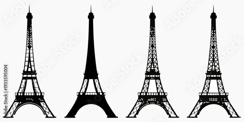 Four silhouetted eiffel towers against a plain white background