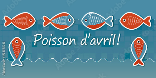 Cartoon fish illustrations with april fool s day french text